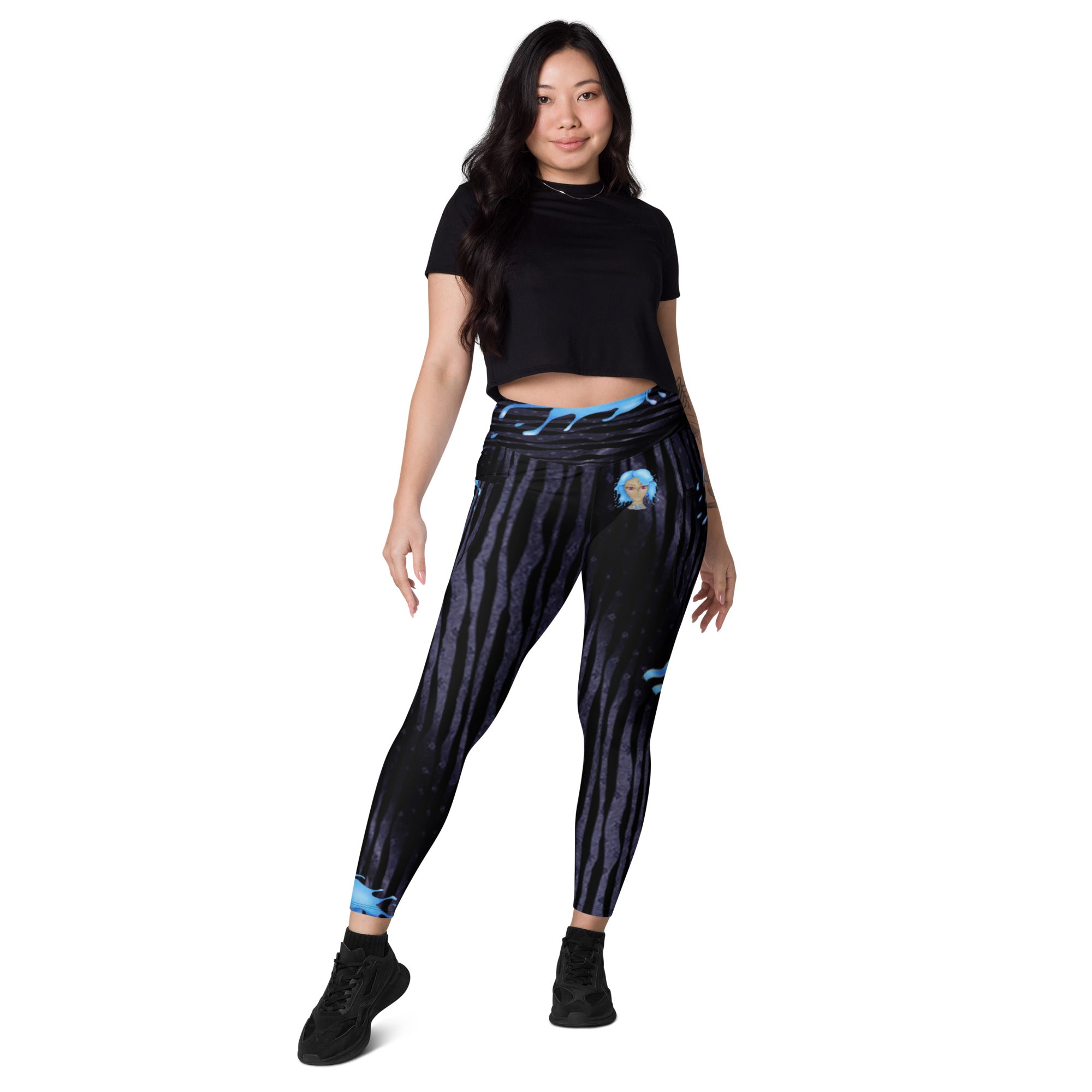 Gym Leggings with Pockets for Aquarius Girls. Zodiac Yoga Pants- Cosmic Aqua by WickedYo.